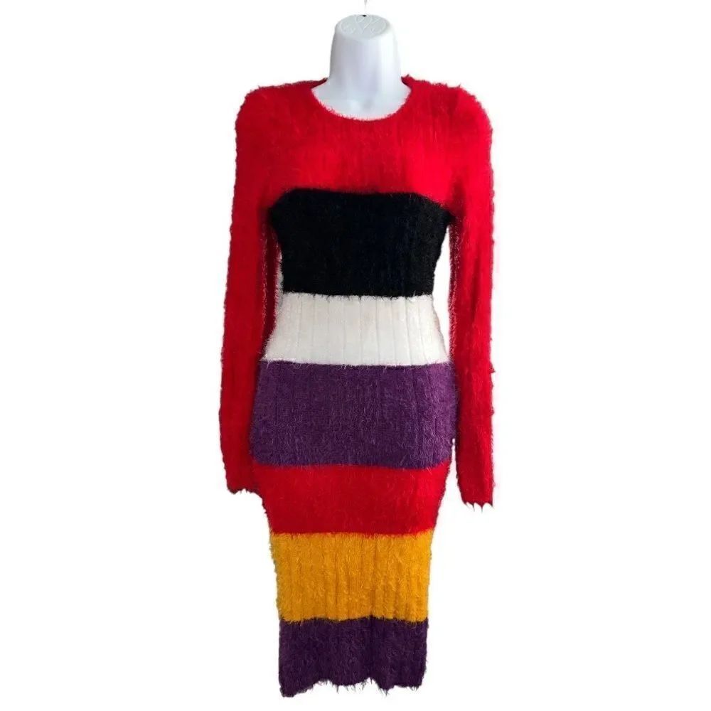 FASHION-NOVA Happiness Fuzzy Multi Stripe Sweater Dress Size XS.